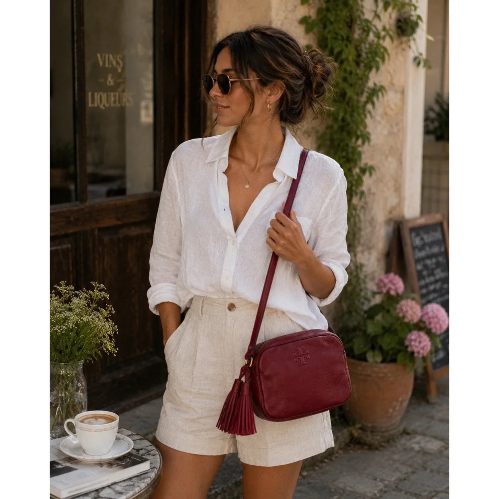 Tory Burch Thea Camera Bag Burgundy Red Pebbled‎ Leather Crossbody Tassel Purse